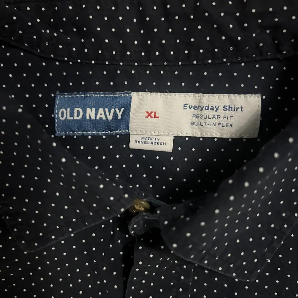 Old Navy Regular Fit Everyday Shirt Size XL Navy Blue Long Sleeve Flex Cotton - Picture 3 of 10